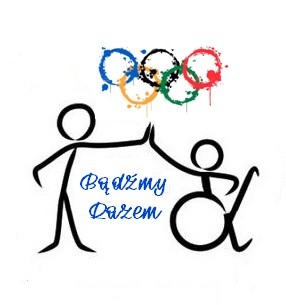 Logo olimpiady, postać osoby niepełnosprawnej na wózku inwalidzkim oraz osoby zdrowej